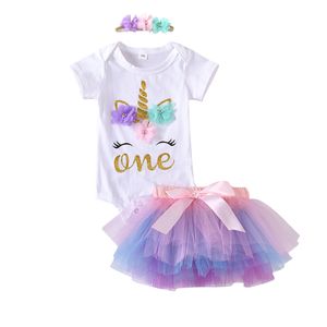 Летняя детская одежда наборы девушек одноразовый отпечаток на день рождения костюм с коротким рукавом топ-цвет