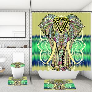 Bathroom Shower Curtain Elephant Creative Digital Printed Waterproof Washroom Bath Curtains Screen Home Decor With Hooks 1PC Set