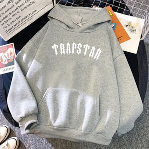 Moletom Masculino Moda Feminina Moletom Masculino Casual Solto Trapstar Moletom Com Capuz Clássico Cinza Moletom Feminino Estilo Rua Com Capuz Manga Longa 4XL