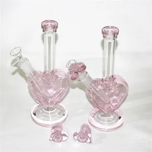 Lindo cachimbo de água de amor Cachimbos de água para fumar Dab rigs Bongos de vidro em forma de coração Plataforma de óleo Shisha bong com tigela de 14 mm Adaptadores de coletor de recuperação Ferramenta de dabber