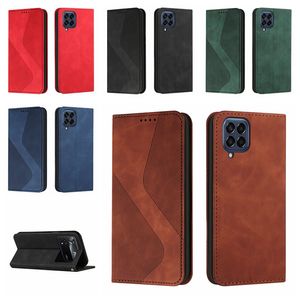 S Line Skin Feel Feel Leather Wallet Case для Samsung S23 Ultra Plus A14 A73 A23 M33 M53 Xiaomi 12t Pro 13 5G A1 Moto E22S G72 сосать магнитный держатель магнитного закрытия.