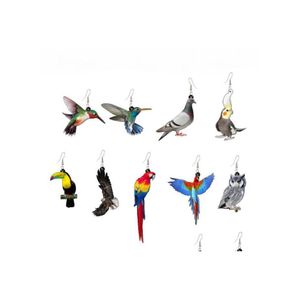 Cazibe Akrilik Hayvan Küpesi Sinek kuşu Kartal Baykuş Parrot Charm Kuş Süsleme Moda Küpe Damla Teslim Takıları DHK5E