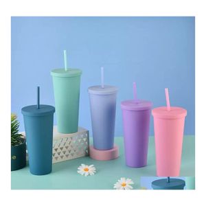 Kupalar kupalar 22oz kahve sütü içecek cilt fincan mat renkli akrilik kapak ve st çift katmanlı plastik yeniden kullanılabilir envanter dr dhhbo