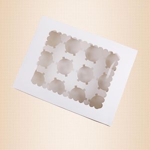 Brocada de presente 50pcs Cupcake Box com janela White Brown Kraft Papel