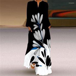 Günlük Elbiseler 3D Gül Baskılı Siyah Elbise 2022 Sonbahar Uzun Kollu Plaj Plus Size Woman Elegant Girls Women