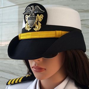 Berretti Berretti della Marina degli Stati Uniti Cappello da yacht femminile Distintivo dell'aquila Bianco Pilota Militare Corpo dei Marines Marinaio Capitano Cappelli per le donne
