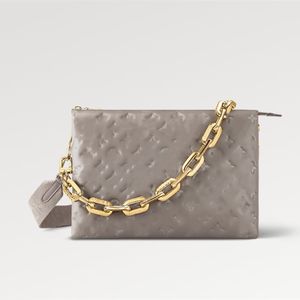 NEW Explosion Women's bags COUSSIN MM handbag Grey M20771 comfy embossed puffy lambskin gold chunky chain wide textile baguette Luxury designer bag