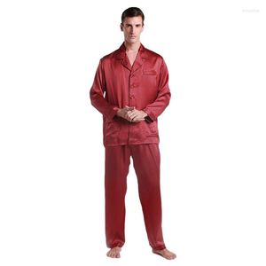 Erkek Pijama Yüksek Kaliteli Erkek Ipek Saten Iki Parçalı Pijama 22 Momme Uzun Kollu Loungewear Pijama erkek Set