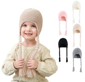 Moda kış sıcak bebek kulak yüzü kapaklar kulaklıklar snapback şapka komik sevimli bebek kızlar yün örgü akrilik biyasalar şapka düz renk festivali partisi Noel kar kapağı