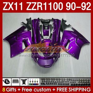 Kawasaki Ninja ZZR1100 ZX 11 R 11R 1990-1992 Vücut 164No.115 ZX-11 R ZZR 1100 CC ZX-11R ZZR-1100 ZX11R 90 91 92 ZX11 R 1990 1991 1992 Kaplama Kiti Purple Alevler