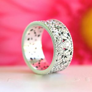 925 Gümüş Pırıltılı Yapraklar Band Ring Fit Pandora Takı Nişan Düğün Aşıklar Kadınlar İçin Moda Yüzük