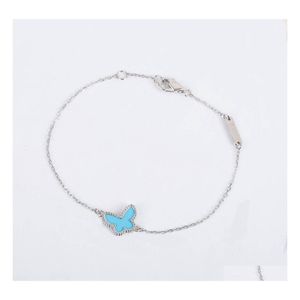 Braccialetti con ciondoli S925 Bracciale con pendente in argento con forma a farfalla blu in due colori placcato e chiusura a rombo per gioielli da sposa da donna Dh4Zu
