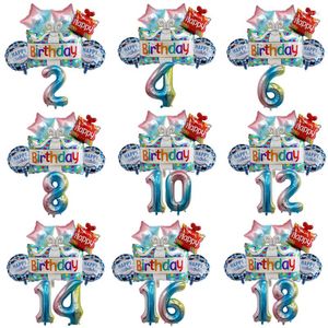 Parti Dekorasyon Gradyan Mavi Numara Yıldız Büyük Doğum Günü Hediye Kutusu Folyo Balonlar Set Güzel Çizgi Karikatür Mutlu Dekorasyonlar