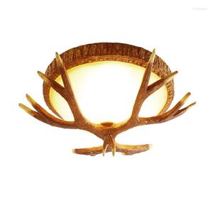 Luzes de teto E27 Retro Antler Resina Vidro Americano Country Antigo Sala de Jantar Vida Quarto Cafe Villa Lamp