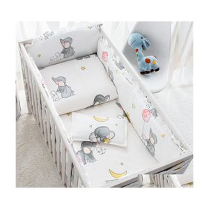 Conjuntos de cama 6/9pcs elefante conjunto de bebês decoração de quarto de algodão menino cib linho de cama de berço para abóbor 120x60/120x70cm 220526 entrega de gotas DHFV5