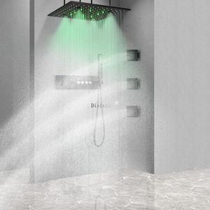 Led temperatura constante display digital torneira do chuveiro conjunto banheiro 16 polegada chuva névoa led cabeça de chuveiro com jato massagem