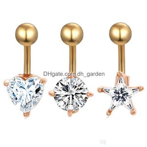 Ombelico Bell Button Rings 14G Belly Ring Mix 3 Style 24Pcs / Lot Clear Zircon Donna Body Piercing Jewlry Star Dangle Gauge For Girl Dr Dhnpf