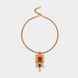 Подвесные ожерелья jbjd винтажные украшения древняя греческая квадратная смоля искусственная жемчужная капля Чиан