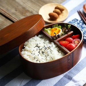 Ужина для обеда устанавливает ручной работы в стиле Japan Creative Wooden Bento Box Однослойный ребенок, путешествующий, столовая, портативная табел, сухи,