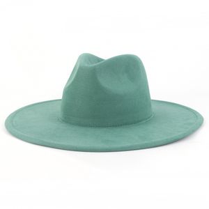 9,5 см большие поля джаз шляпы Fedora мужчины замша ткань сердце топ фетровая кепка женщины роскошные дизайнерские брендовые вечерние зеленые шляпы чародей