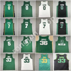 2022-23 Basketbol Forması Dikişli ve Nakışlı Siyah Beyaz Yeşil Jayson 0 Tatum Jaylen 7 Kahverengi Larry 33 Kuş Erkek Gömlek