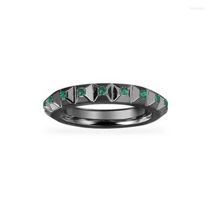 Küme halkaları soelle moda gerçek 925 STERLING Gümüş Siyah ve Yeşil Başak Hedgehog parmak yüzüğü Mikro Kübik Zirkonya Kadın Markası