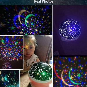 Noel Hediyesi Yatak Odası Dekorasyon Projektör Lambaları 360 Derece Renkli Göz Koruması Sky Moon Yıldız Projeksiyon Lambası Gece Işığı