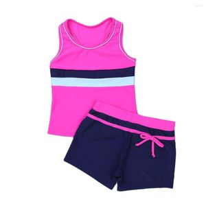 Giyim setleri kız mayo kıyafetleri 2pcs jimnastik leotard mayo tankini spor yelek üstleri yüzmek şort çocuk plaj banyo