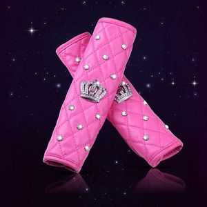 Safety Belts Accessories 2pcs Fashion Crystal Rhinestone Crown Car Safety Seat Belt Cover Leather Shoulder Pad Car Styling Seatbelts Pad Car Accessories T221212