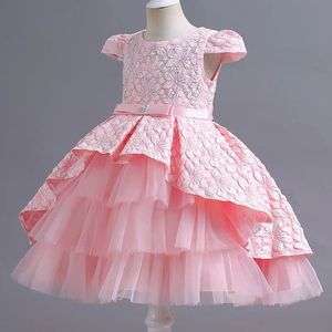 2023 Altın Kristal Çiçek Kızlar Elbise Pembe Pageant Elbiseler Balo Koyu Boncuklu Yürümeye Başlayan Bebek Kıyafetleri Küçük Çocuk Doğum Günü