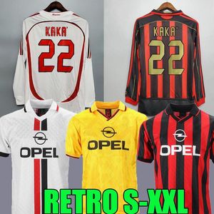 Retro Futbol Formaları uzun kollu Kaka Baggio Maldini VAN BASTEN Pirlo Inzaghi Beckham Gullit Shevchenko Vintage Gömlek Klasik Kit 93 94 95 96 97 06 07 09 10 Ac MiLaNS 666