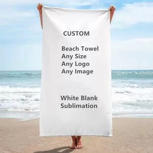 Toalha de praia retangular grande personalizada branca em branco impressão de sublimação microfibra veludo sem areia poliéster super absorvente centrifugação rápida com felpo fino e delicado