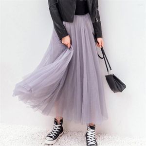 Etekler 2022 Koreli Pileli Dantel Gizli Elbise Kadınlar Uzun Tül Etek Yüksek Bel Geniş Hem Kadın Mujer Faldas Saias