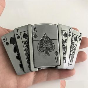 Schnallen Einzelhandel Neue Spades 10Jqka Spielkarten Kerosin Feuerzeug Cowboys Gürtelschnalle mit Metall Herrenzubehör Passend für 4 cm breite Gürtel287J Dhscp