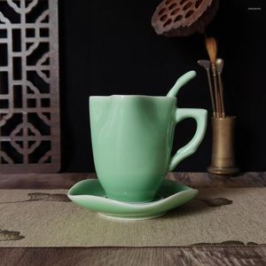 Kupalar kahve kupa 6.7oz çay fincanı ve tabak seti porselen içecek içecek mikrodalga bulaşık makinesi güvenli seramik sofra Çin celadons fincan