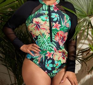 Roupa de banho feminina Plus Size One Piece Maiô de manga comprida Maiô feminino Rash Guard Surf Natação Rashguard Monokini