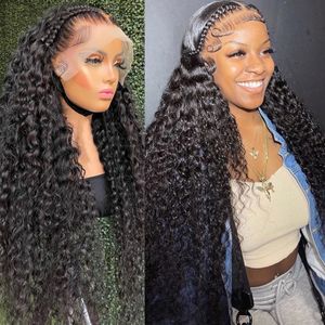 30-дюймовые парики с волнистыми фронтальными волнами для чернокожих женщин, вьющиеся полные человеческие волосы 360, влажные и волнистые, свободные, с глубокими волнами, фронтальный парик