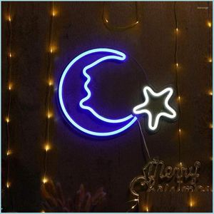 Gece Işıkları Led Moon Yıldızlı Neon İşaret Işık Dekor Duvar Sanat Lambası Noel Dekorasyon Damlası Dağıtım Aydınlatma Kapalı DHGVG