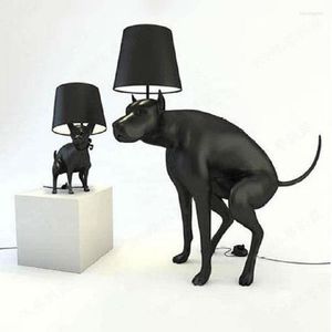 Zemin Lambalar Reçine Bez Kapağı Büyük Köpek Basit Sanat Led Lambalı Oturma Odası El Kulübü Hayvan E27 için Küçük Siyah Masa