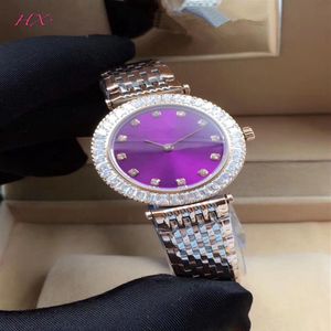 Мода изящно наблюдает за любимой фиолетовой поверхностью из нержавеющей стали и сапфировым зеркалом; Diamond Dial Quartz SE227C