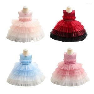Kız Elbise Bebek Elbise 1 Yıl Doğum Günü Çocuklar Çocuklar Için Örgü Kek Katmanlar Elbise Düğün Akşam Örgün Parti Gazlı Bez 1-4 T