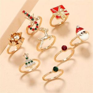 Küme halkaları modaya uygun Noel yüzük nokta ağacı hediye sopası Noel Baba Yay ve Elk 8 parçalı set anillo Mujer Anillo