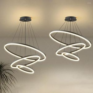 Kolye lambaları Lüks LED avize ayarlanabilir asılı ışık yüksek parlaklık halkaları tavan oturma odası yemek masası yatak odası süslemesi