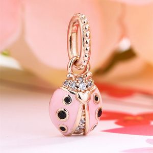 Rose Gold Metal Plated Lucky Pink Ladybird Pingente Charm Bead for European Pandora Jewelry Charm Bracelets