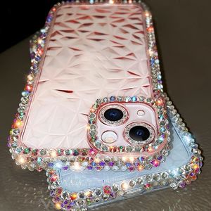 Lüks Bling Pırlanta Yumuşak TPU İPhone 15 14 Pro Max Plus 13 12 11 X XR XS 8 7 iPhone15 Açık Şeffaf Kristal Rhinestone Fine Delik Kadın Akıllı Telefon Geri Kapak