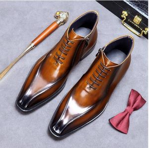 Orijinal deri İngiliz tarzı beyler martin bot moda yüksek üst erkekler batı çizme ayakkabıları büyük boyut 38-46