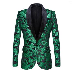 Erkek takımları yeşil/altın/mavi/mor payetler nakış blazer erkek sihirbaz sahne kostümü bar gece kulübü parıltı kıyafetli elbise ceket artı boyutu