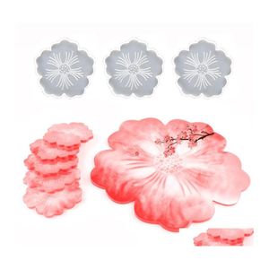 Zanaat Araçları Çay Tepsisi Coaster Mod Takım Çiçek Şeklinde El Yapımı Kristal Epoksi Reçine Sile Beyaz Kalıplar DIY Desen 32QZ J2 Damla Teslimat Otark