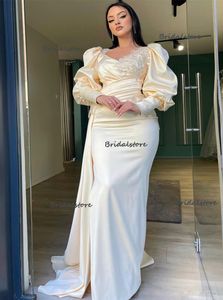 Lüks Arapça Dubai Abiye 2023 Puf Uzun Kollu Denizkızı Gelinlik Modelleri Kat Uzunluk İpek Saten Örgün Dans Partisi Abiye Zarif Kadın Yemeği Vestidos De Fiesta