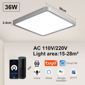 LED-Deckenleuchten, Lampe, Alexa-App, Sprachfernbedienung, quadratisch, 24 W, 36 W, modernes Panel für Wohnzimmer, Schlafzimmer, Küche, Innenbeleuchtung